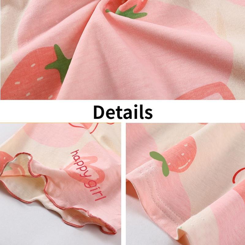 Népszerű napi pizsamagarnitúrák, édes O-nyakú fodros nyomtatott rövid ujjú pólók Puha hálóruha Rövidnadrág Pizsama tini lányoknak Ulzzang