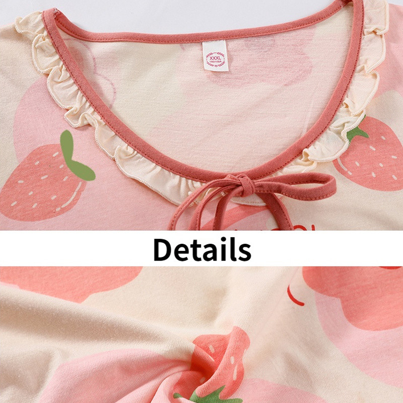 Népszerű napi pizsamagarnitúrák, édes O-nyakú fodros nyomtatott rövid ujjú pólók Puha hálóruha Rövidnadrág Pizsama tini lányoknak Ulzzang