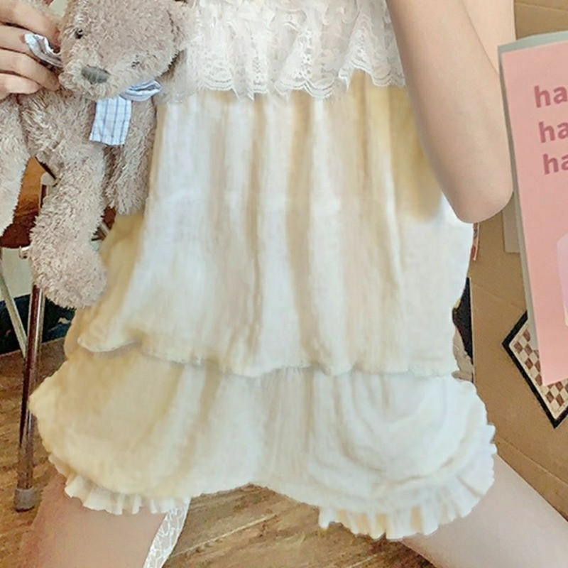 Pizsama szettek Női csipke Szexi nyári ujjatlan felsők Spagetti pántos rövidnadrág kétrészes szett Laza hálóruha Lounge viselet Puha alkalmi