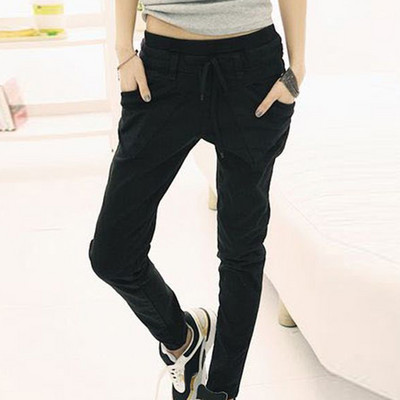 Šikk naiste ühevärviline pingutusnöör elastne vöökoht Slims Fit pliiatspüksid püksid püksid mitme tasku ja säärerihmadega