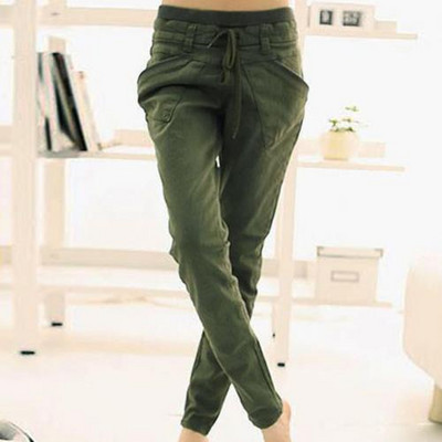 Šikk naiste ühevärviline pingutusnöör elastne vöökoht Slims Fit pliiatspüksid püksid püksid mitme tasku ja säärerihmadega