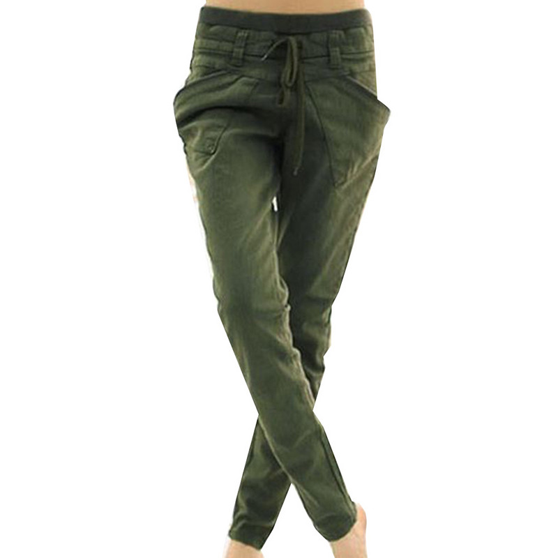 Šikk naiste ühevärviline pingutusnöör elastne vöökoht Slims Fit pliiatspüksid püksid püksid mitme tasku ja säärerihmadega