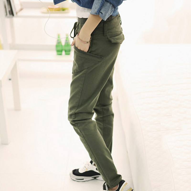 Šikk naiste ühevärviline pingutusnöör elastne vöökoht Slims Fit pliiatspüksid püksid püksid mitme tasku ja säärerihmadega