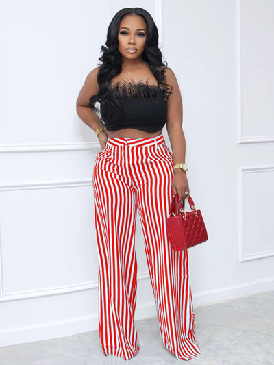 Irodai női függőleges csíkos széles szárú nadrág Női divatos, magas derekú, egyenes nadrág tavaszi nyár padlóhosszú leggings