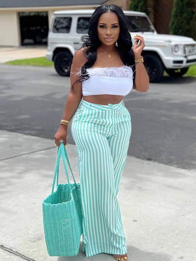 Irodai női függőleges csíkos széles szárú nadrág Női divatos, magas derekú, egyenes nadrág tavaszi nyár padlóhosszú leggings