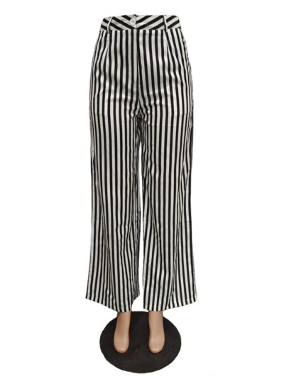 Irodai női függőleges csíkos széles szárú nadrág Női divatos, magas derekú, egyenes nadrág tavaszi nyár padlóhosszú leggings