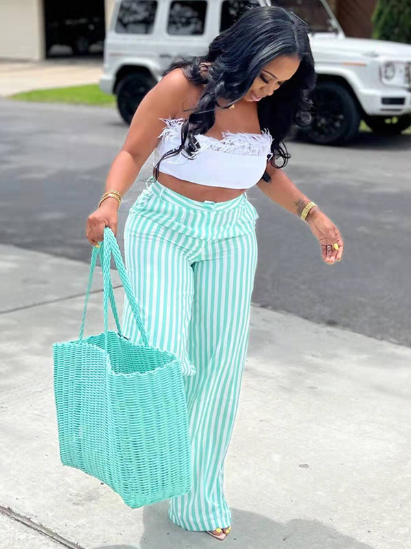 Irodai női függőleges csíkos széles szárú nadrág Női divatos, magas derekú, egyenes nadrág tavaszi nyár padlóhosszú leggings