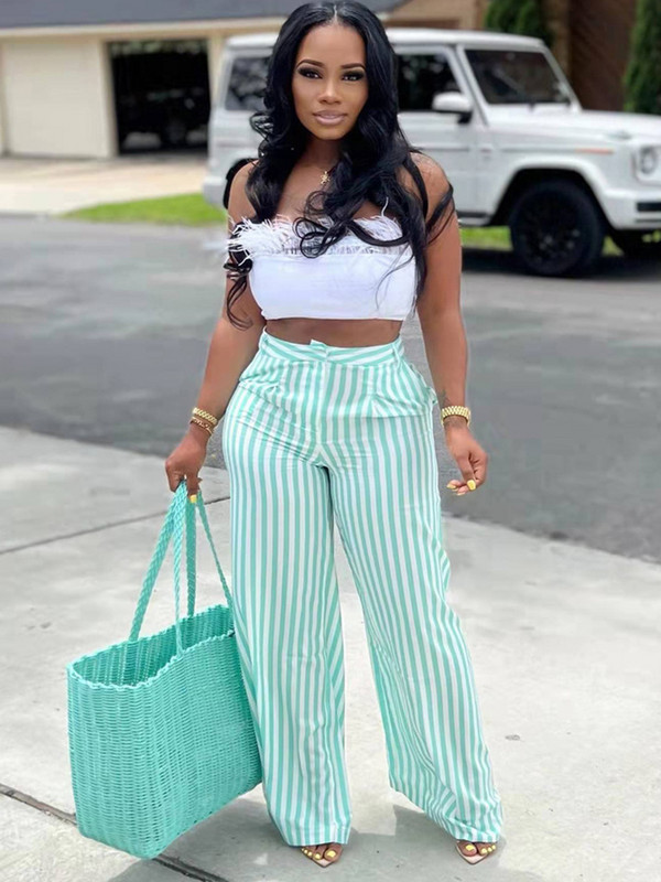 Irodai női függőleges csíkos széles szárú nadrág Női divatos, magas derekú, egyenes nadrág tavaszi nyár padlóhosszú leggings