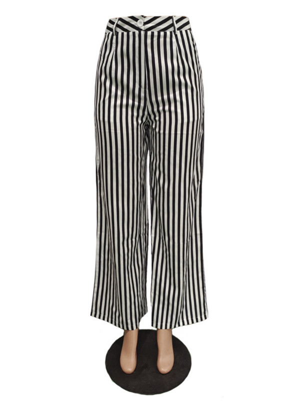 Irodai női függőleges csíkos széles szárú nadrág Női divatos, magas derekú, egyenes nadrág tavaszi nyár padlóhosszú leggings