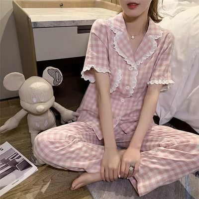 Pizsama szettek Női nyári zacskós, vintage kockás tervezésű édes, gyengéd, légáteresztő, puha hálóruha Elegáns otthoni társalgó, népszerű hely