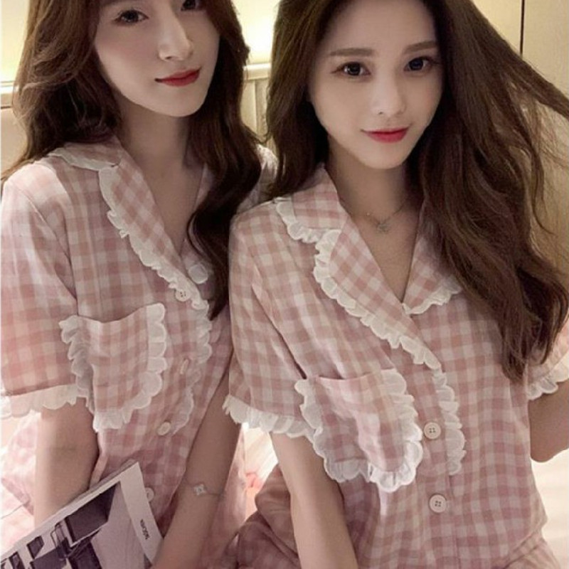 Pizsama szettek Női nyári zacskós, vintage kockás tervezésű édes, gyengéd, légáteresztő, puha hálóruha Elegáns otthoni társalgó, népszerű hely