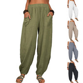 Női hárem nadrág nyári alkalmi Vintage pamut vászon nadrág elasztikus derék széles láb Retro bő zsebek Női anya nadrág S-5XL