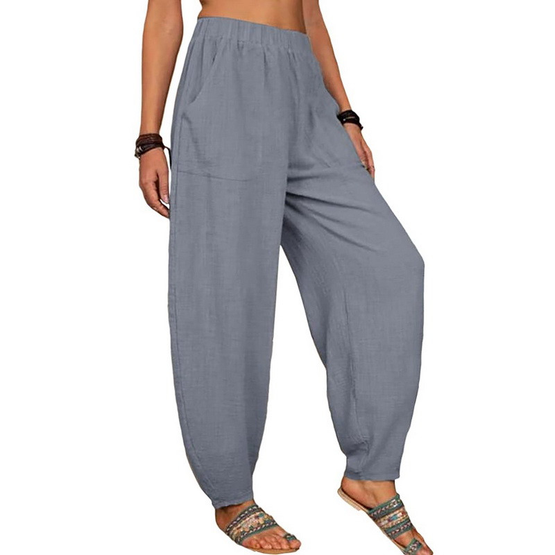 Női hárem nadrág nyári alkalmi Vintage pamut vászon nadrág elasztikus derék széles láb Retro bő zsebek Női anya nadrág S-5XL