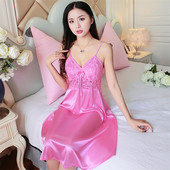 Seksīgs mežģīņu naktskrekls sieviešu guļamveļa pidžamas vasaras šifons bez piedurknēm ar V kakla izgriezumu, sieviešu naktskrekls, sieviešu mājas apģērbs, rozā W1893