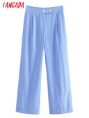 Tangada 2023 modes sieviešu zilas svītras bikses bikses kabatas elastīgs viduklis sieviešu bikses QN122