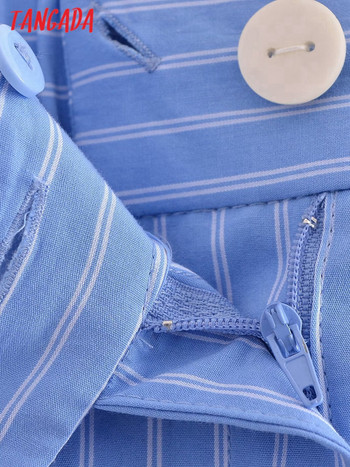 Tangada 2023 μόδας γυναίκες παντελόνι μπλε ριγέ παντελόνι παντελόνι τσέπες ελαστική μέση γυναικείο παντελόνι QN122