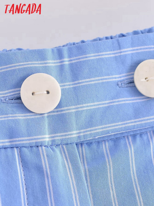 Tangada 2023 modes sieviešu zilas svītras bikses bikses kabatas elastīgs viduklis sieviešu bikses QN122