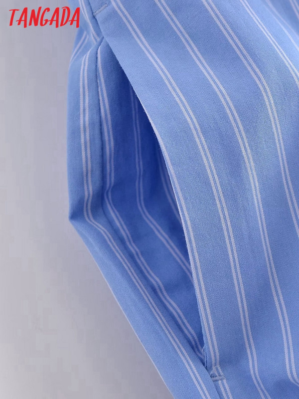 Tangada 2023 modes sieviešu zilas svītras bikses bikses kabatas elastīgs viduklis sieviešu bikses QN122