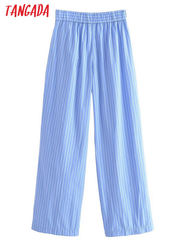 Tangada 2023 modes sieviešu zilas svītras bikses bikses kabatas elastīgs viduklis sieviešu bikses QN122