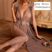 Секси дамски спално облекло Дълга рокля с халат Дамски рокли Дълбока V нощна рокля Дантелено бельо Дантелено халат Облекло Нощница на цветя Femme