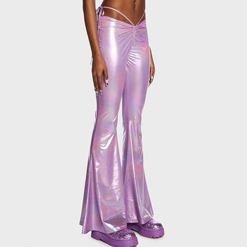 Lace Up Low Rise Flare Pants Holographic Rave Festival Bottoms για Γυναικείες Y2k Streetwear Sexy Pants 2023 Νέα άφιξη