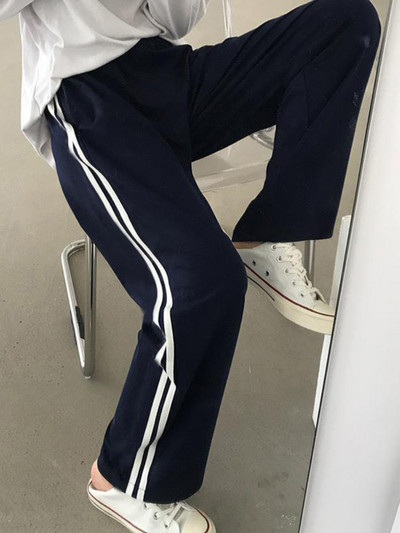 HOUZHOU Pantaloni de trening casual pentru femei, largi, de modă coreeană, șic, Streetwear Harajuku, pantaloni de jogger cu picioare largi, pantaloni de sport hip hop pentru femei