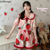 Pizsama szettek női rövid ujjú és rövidnadrágok Print Sweet Kawaii diák alkalmi hálóruha nyári otthoni társalgó viselet éjszakai öltönyök divatos