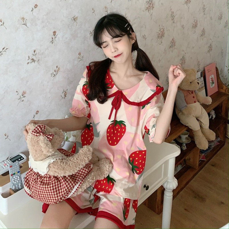 Pizsama szettek női rövid ujjú és rövidnadrágok Print Sweet Kawaii diák alkalmi hálóruha nyári otthoni társalgó viselet éjszakai öltönyök divatos