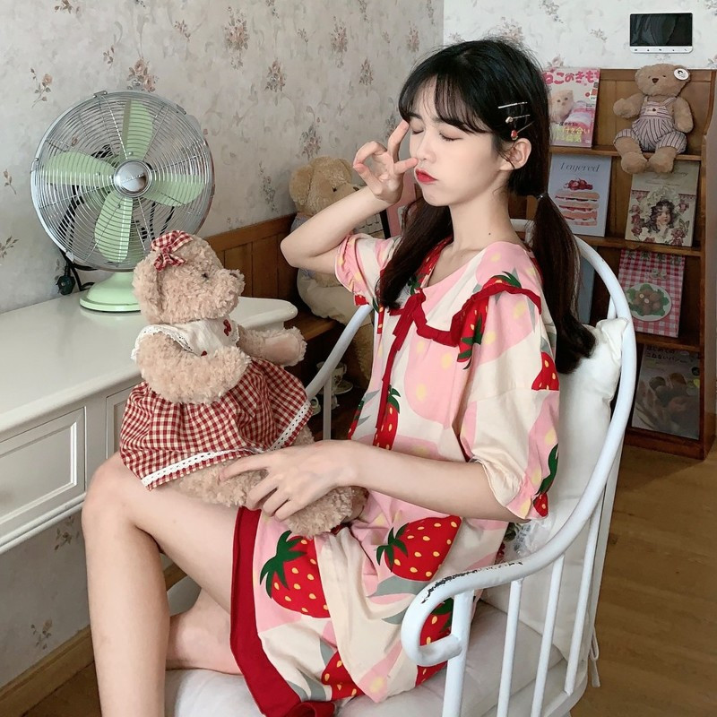 Pizsama szettek női rövid ujjú és rövidnadrágok Print Sweet Kawaii diák alkalmi hálóruha nyári otthoni társalgó viselet éjszakai öltönyök divatos