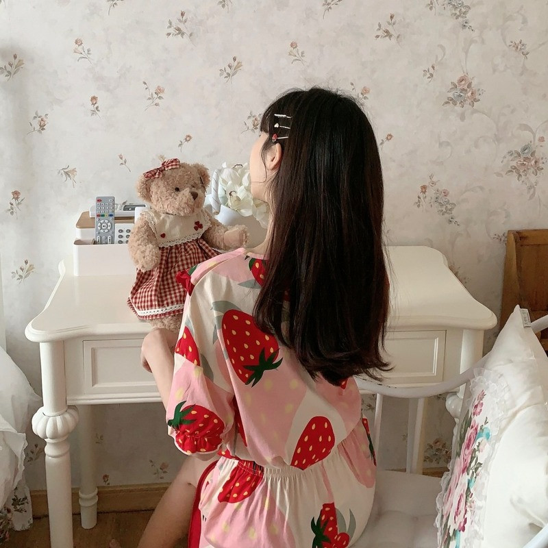 Pizsama szettek női rövid ujjú és rövidnadrágok Print Sweet Kawaii diák alkalmi hálóruha nyári otthoni társalgó viselet éjszakai öltönyök divatos