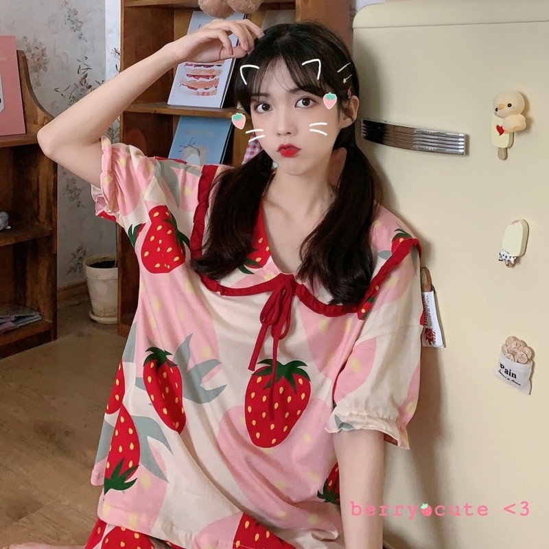 Pizsama szettek női rövid ujjú és rövidnadrágok Print Sweet Kawaii diák alkalmi hálóruha nyári otthoni társalgó viselet éjszakai öltönyök divatos