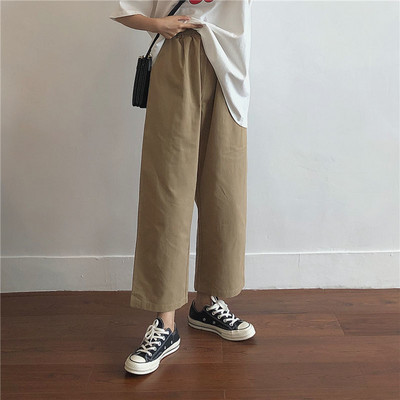 Ikdienas bikses sievietēm vasaras garumā līdz potītēm, brīvas, platas kājas elastīgas vidukļa bikses, vienkāršas, ērtas, elegantas sievietes