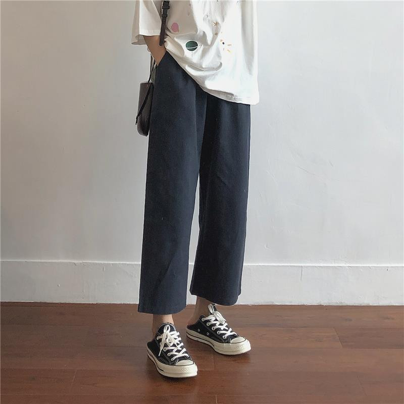 Ikdienas bikses sievietēm vasaras garumā līdz potītēm, brīvas, platas kājas elastīgas vidukļa bikses, vienkāršas, ērtas, elegantas sievietes