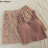 Nyári pizsama készletek női 2 db Szexi, bő hálóruha Egyszerű, dögös, népszerű Diákok Szabadidő Otthoni Társalgó Édes, elegáns Vintage koreai 잠옷