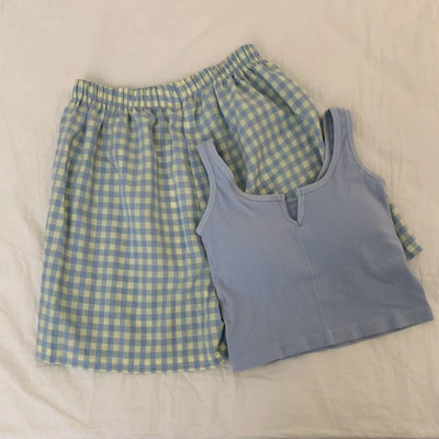 Nyári pizsama készletek női 2 db Szexi, bő hálóruha Egyszerű, dögös, népszerű Diákok Szabadidő Otthoni Társalgó Édes, elegáns Vintage koreai 잠옷