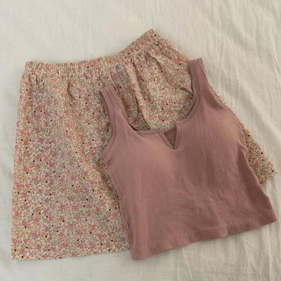 Nyári pizsama készletek női 2 db Szexi, bő hálóruha Egyszerű, dögös, népszerű Diákok Szabadidő Otthoni Társalgó Édes, elegáns Vintage koreai 잠옷