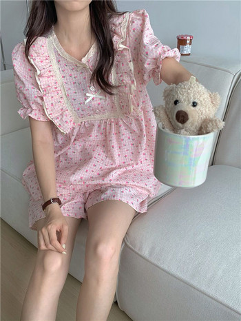 Σετ πιτζάμες Γυναικεία Sweet Print Ulzzang Summer Student Sleepwear Simple soft Vintage Lounge Δημοφιλή μόδα για νυχτερινά ρούχα νέας άφιξης