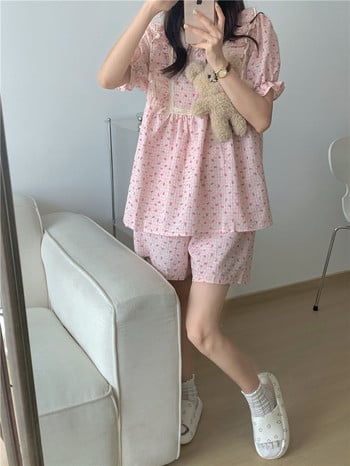 Σετ πιτζάμες Γυναικεία Sweet Print Ulzzang Summer Student Sleepwear Simple soft Vintage Lounge Δημοφιλή μόδα για νυχτερινά ρούχα νέας άφιξης