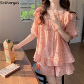 Pizsama szettek Női édes virágos hercegnő nyári új hálóruha Diákok Háziruha Divatos, mindenre passzoló, hangulatos dizájn alkalmi mindennapi Ulzzang