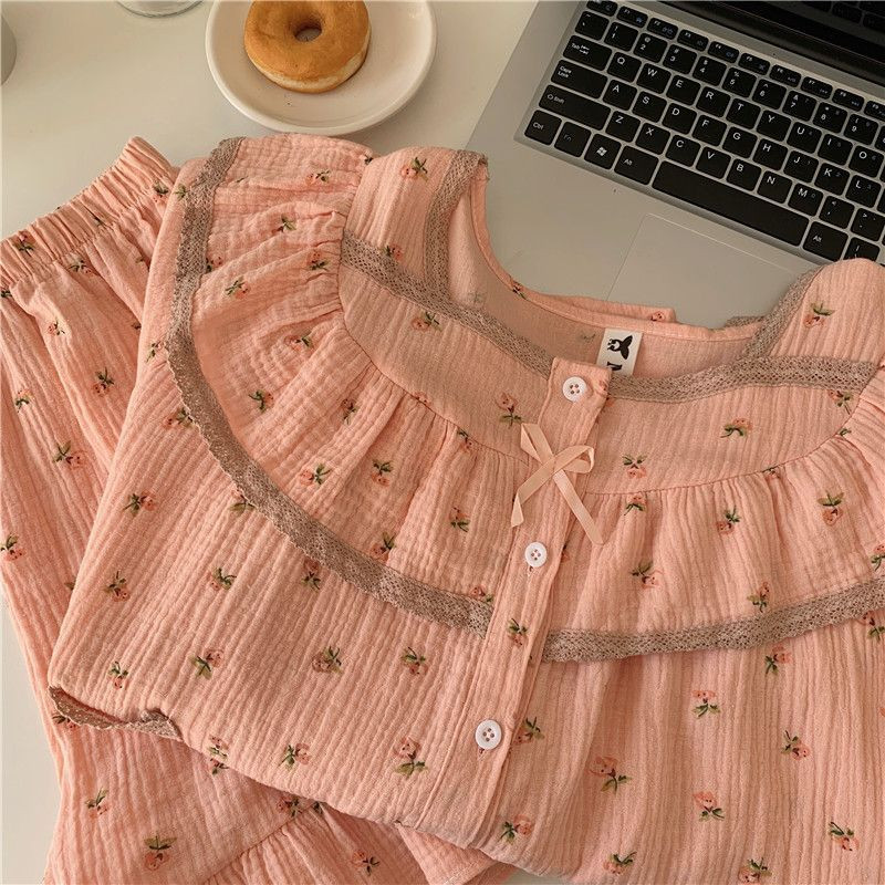 Pizsama szettek Női édes virágos hercegnő nyári új hálóruha Diákok Háziruha Divatos, mindenre passzoló, hangulatos dizájn alkalmi mindennapi Ulzzang