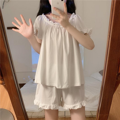 Slatki karirani kompleti pidžama Ženska proljeće Fungug-line Ins Fashion Kawaii Elegantna nježna spavaćica Široka Popularna Soft Chic spavaćica