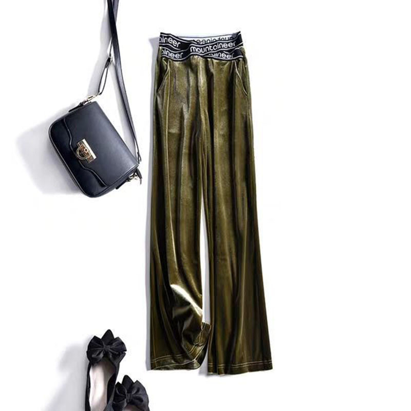 Ikdienas krusta burtu raksta bikses ar platām kājām Lady Harajuku zelta samta baggy bikses pavasara rudens elastīgās bikses ar augstu vidukli