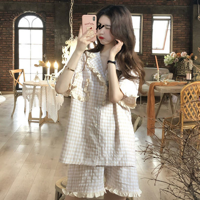 Ziedu pidžamu komplekti Sieviešu mīļi V-veida kakla izgriezuma seksīgs dizains Vasaras prērija Šiks vintage guļamveļa ar sānu šķēlumu Harajuku ikdienas modes sievietēm