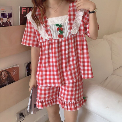 Ziedu pidžamu komplekti Sieviešu mīļi V-veida kakla izgriezuma seksīgs dizains Vasaras prērija Šiks vintage guļamveļa ar sānu šķēlumu Harajuku ikdienas modes sievietēm