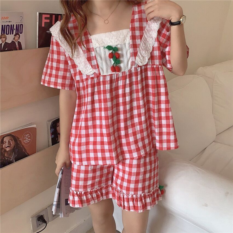 Ziedu pidžamu komplekti Sieviešu mīļi V-veida kakla izgriezuma seksīgs dizains Vasaras prērija Šiks vintage guļamveļa ar sānu šķēlumu Harajuku ikdienas modes sievietēm