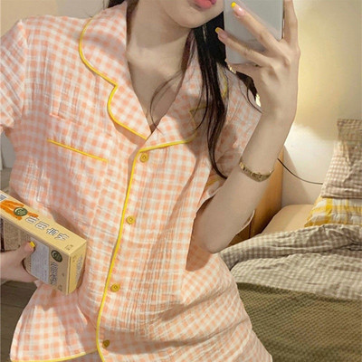 Pizsama szettek női nyári koreai változat Uniszex laza betétek Minimalista hálóruha szabadidő Akciós lélegző társalgó napi diák