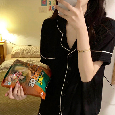 Pizsama szettek női nyári koreai változat Uniszex laza betétek Minimalista hálóruha szabadidő Akciós lélegző társalgó napi diák