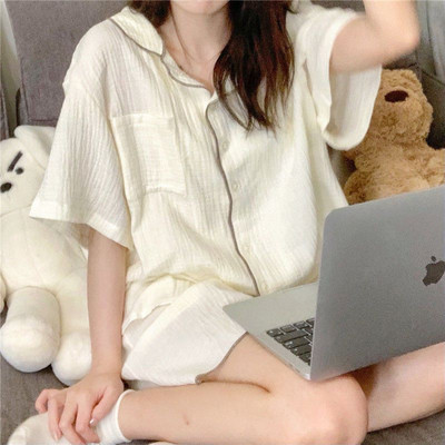 Pizsama szettek női nyári koreai változat Uniszex laza betétek Minimalista hálóruha szabadidő Akciós lélegző társalgó napi diák