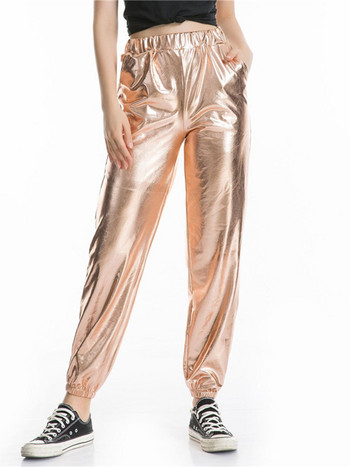 CUHAKCI Ψηλόμεση Παντελόνι Γυναικεία Streetwear Χρυσό Τζόκινγκ Γυναικεία Παντελόνια Hip Hop Παντελόνια Κορίτσια Χορού Πολυεστερικό Ασημένιο Clubwear