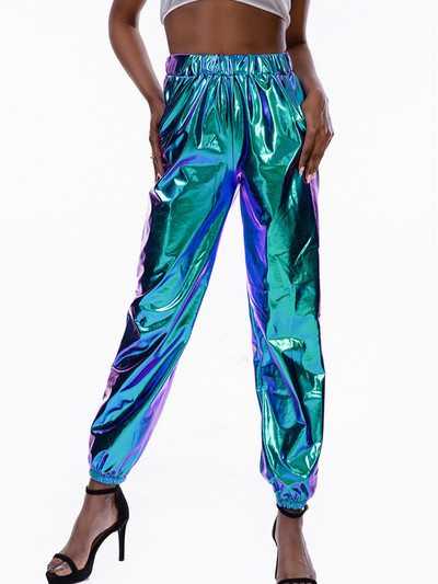 CUHAKCI Ψηλόμεση Παντελόνι Γυναικεία Streetwear Χρυσό Τζόκινγκ Γυναικεία Παντελόνια Hip Hop Παντελόνια Κορίτσια Χορού Πολυεστερικό Ασημένιο Clubwear